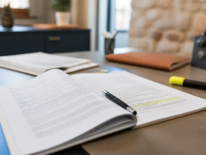 Contrat d’assurance ouvert sur un bureau, stylo posé sur les conditions générales