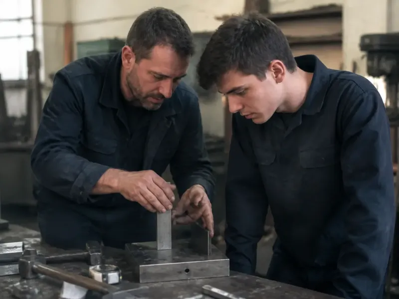 Artisan employeur et son apprenti travaillant ensemble dans un atelier