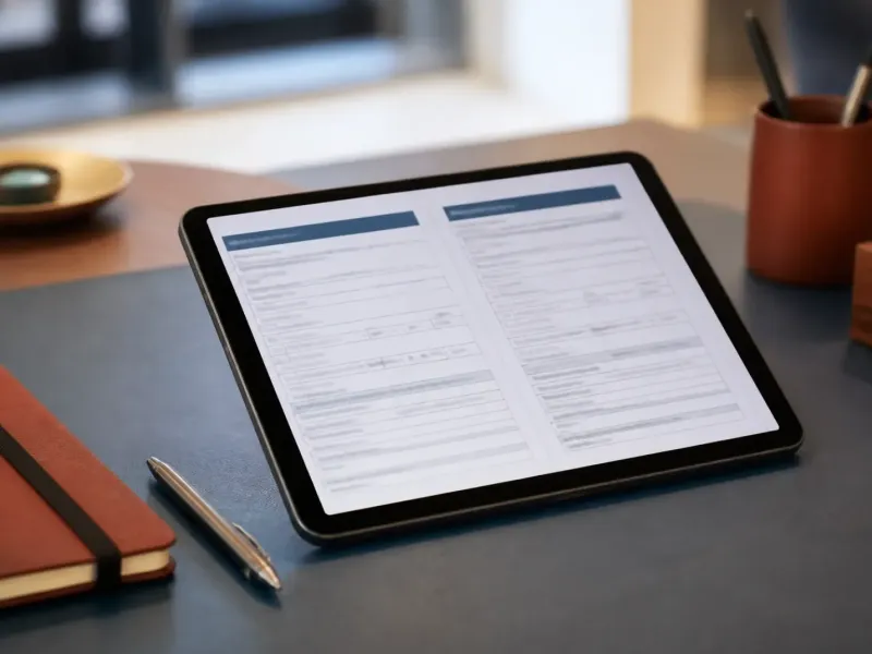 Tablette affichant deux formules de contrat posée sur un bureau